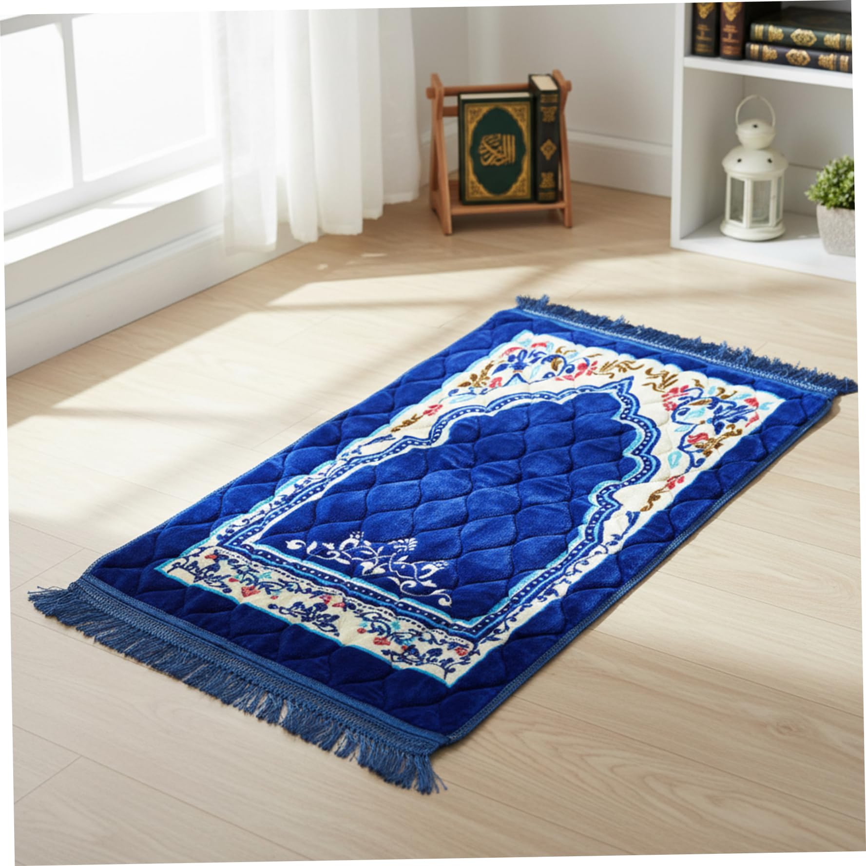 Tapis de prière musulman bleu extra épais 31,5 x 47 pouces avec support antidérapant
