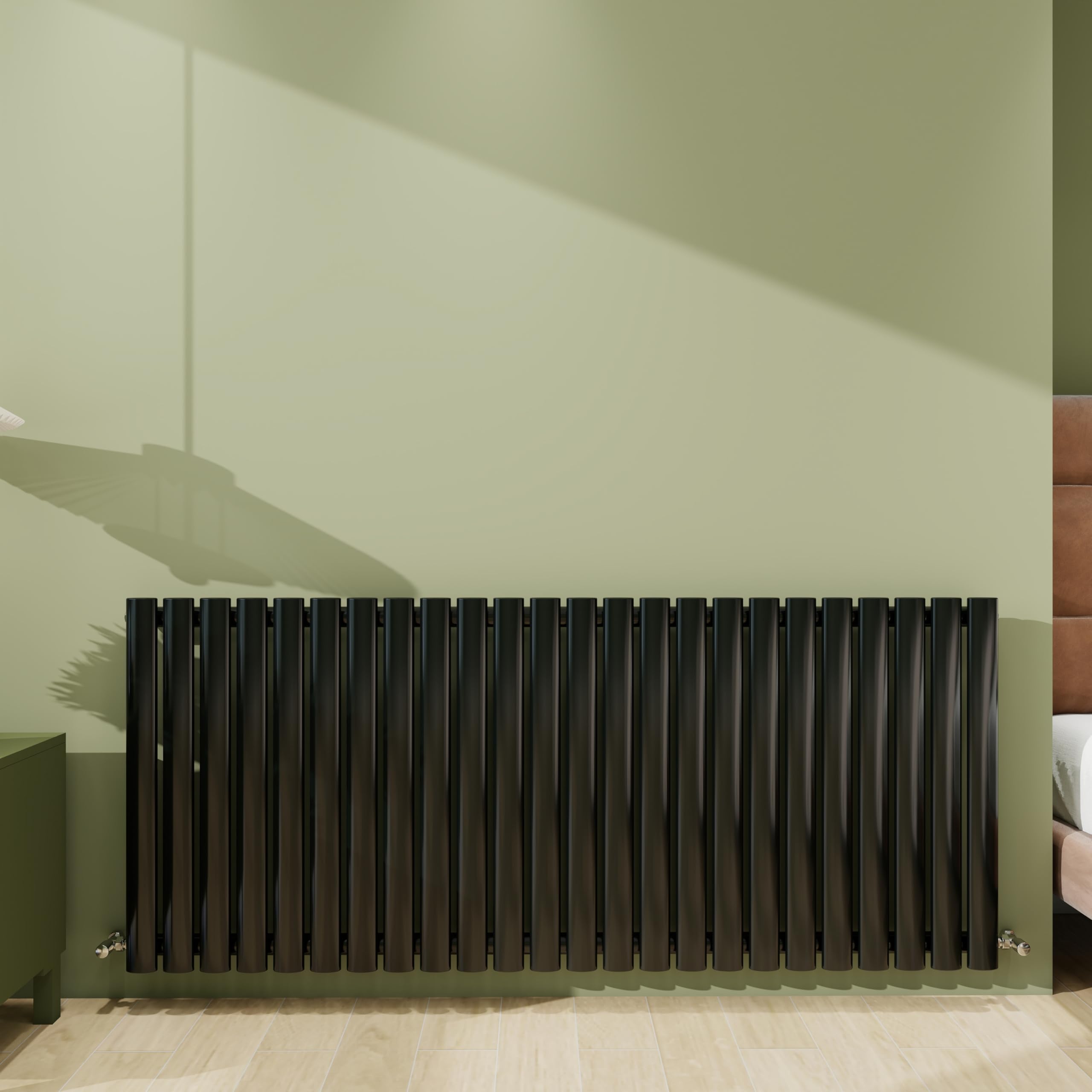 Biubiubath Radiator 600×1416mm Black Horizontal Single Oval Column Designer Central Heating Rad 3699 BTU