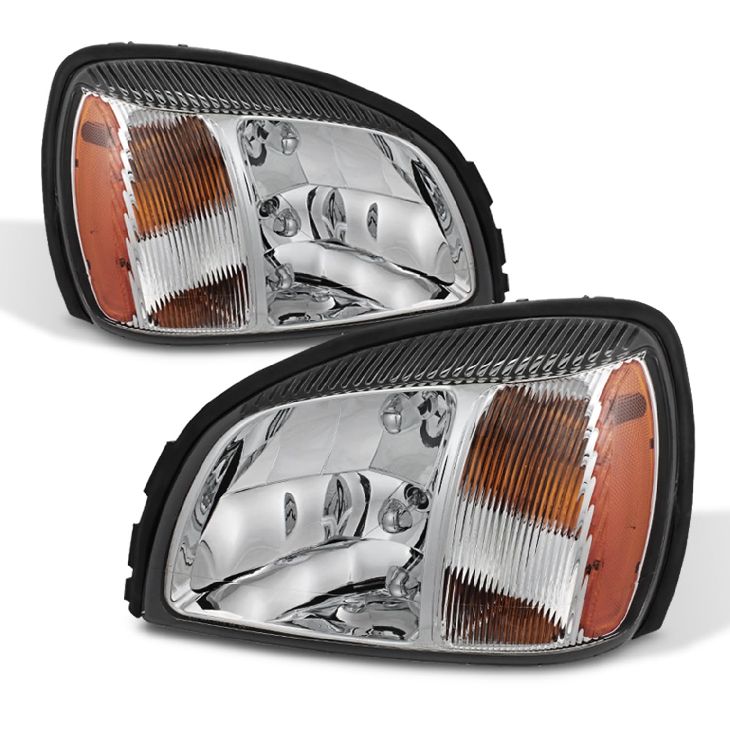 AKKON - Chrome [OE Style] Headlights Fits 2000-2005 Cadillac Deville 4Door Pair Driver + Passenger w/Amber Side Replacement