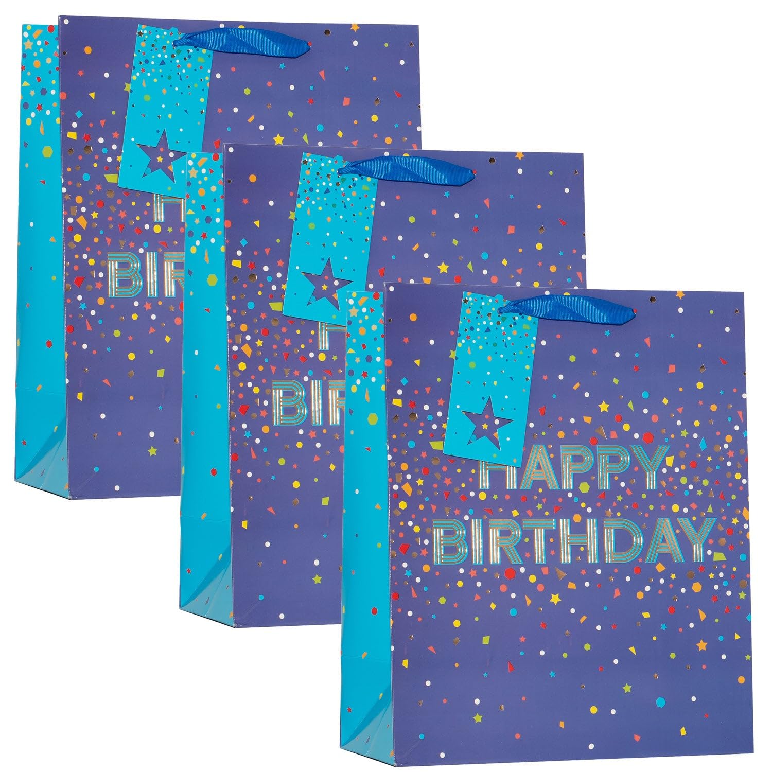 Design By Violet Blue Birthday Confetti Large Paper Gift Bags Pack of 3 — image 1