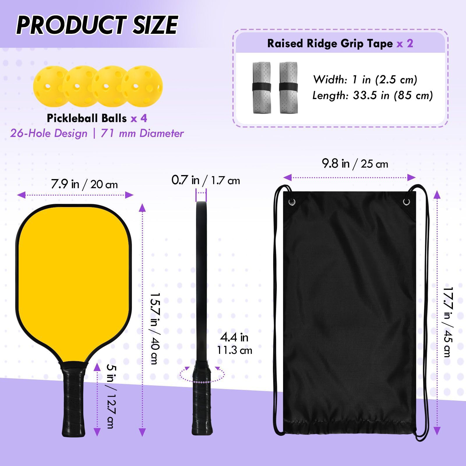 Paleta de pickleball ligera y lisa de color dorado