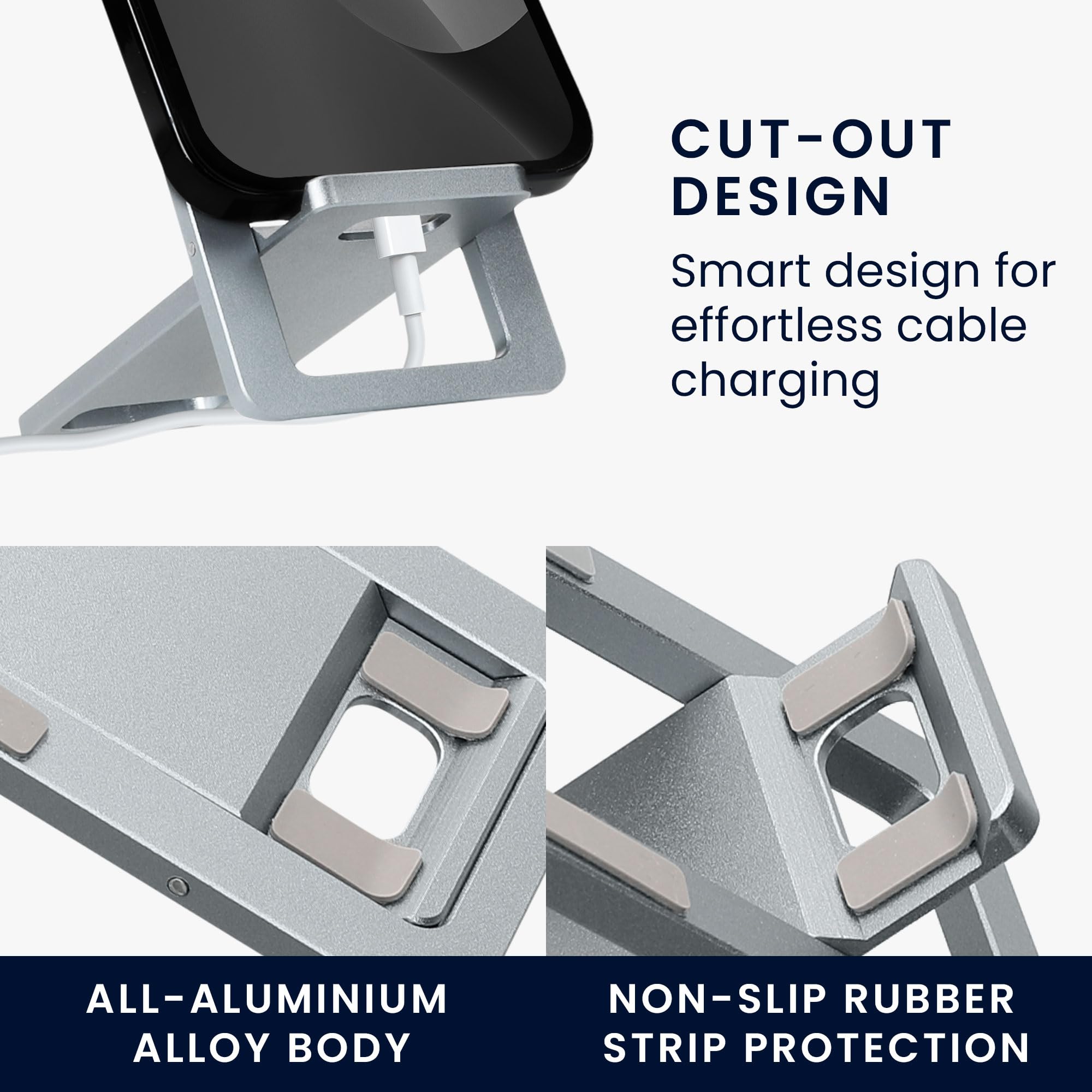 kwmobile Desk Phone Stand, Table Cell Phone Holder Adjustable 0° to 90°, Universal Smartphone Holder, Non-slip Aluminum Alloy - Image 3