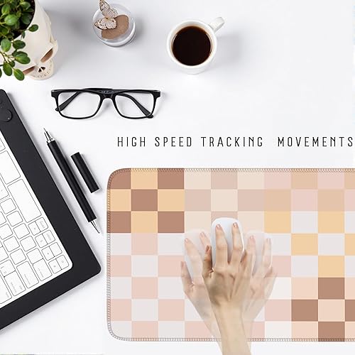 Miniatura 5 de Tapete de escritorio bohemio a cuadros, color beige, XXL, bohemio, retro, grande, con bordes cosidos, alfombrilla de mouse para computadora,