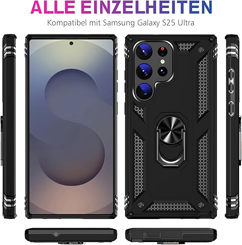 Miniatura 6 de Funda resistente para Samsung Galaxy S25 Ultra con anillo de metal soporte magnético, grado militar, a prueba de golpes, funda protectora resistente