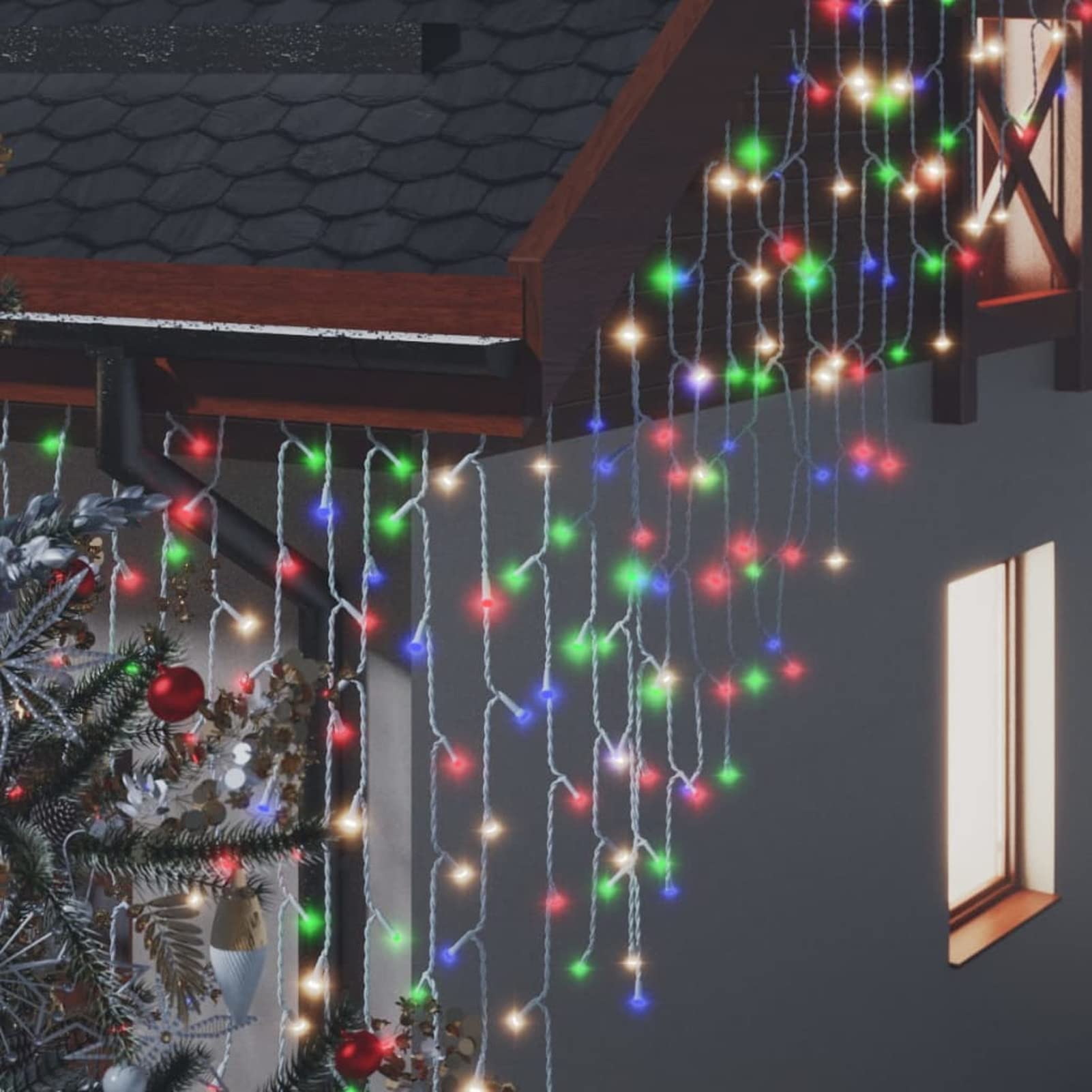 Homgoday Lichtervorhang Weihnachtsbeleuchtung Weihnachtsdeko, Lichterketten für Weihnachten, Party, Deko, Hochzeit, Garten, Balkon LED Eiszapfen 10 m 400 LED Bunt 8 Funktionen