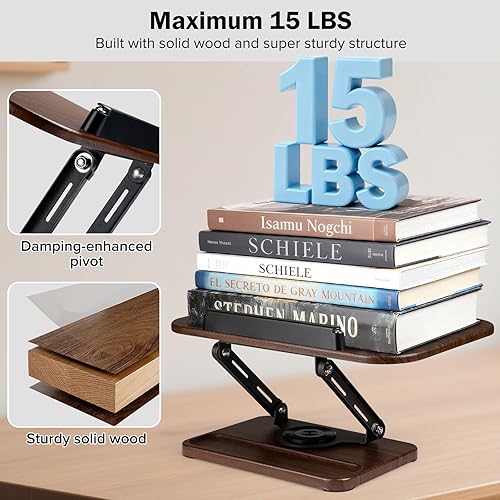 Miniatura 5 de Soporte para libros con luz y almacenamiento, soportes para libros para leer manos libres, soporte de madera para libros de cocina con altura