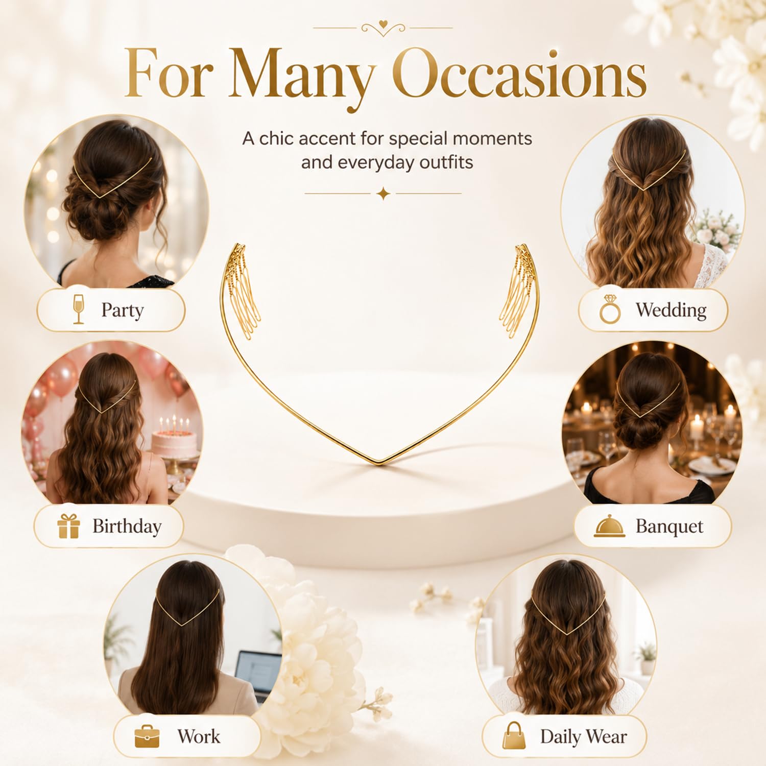 Women\'s Metal V-Shaped Hair Band Gold Back Worn Elegant for Daily Wear Amazon.com : Back-worn Leaf Metal Headband,Fashion Gold Leaf  main image 4