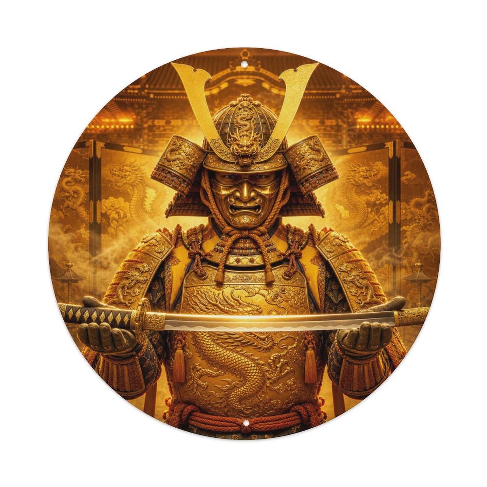 Okngb Style Ronin Saffron Gold Ceremonial Sword Present Blade Token Metal Tin Sign Plaque Wall Decor For Cafe, Man Cave, Club Bar, Office, Home Garden Round Metal Poster 8X8inch