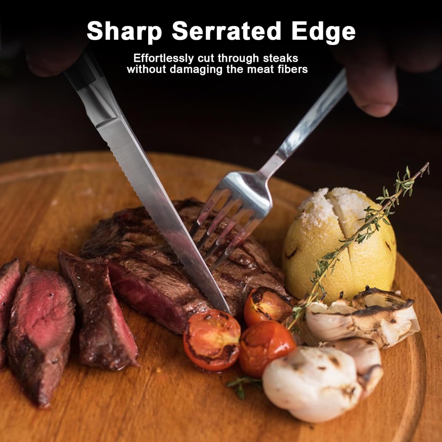 steak knives set of 6-4.8 Inch Steak Knife Set Dishwasher Safe German Stainless Steel Serrated Knife with Blocked Sharp Steak Knives for Christmas Gift with box
