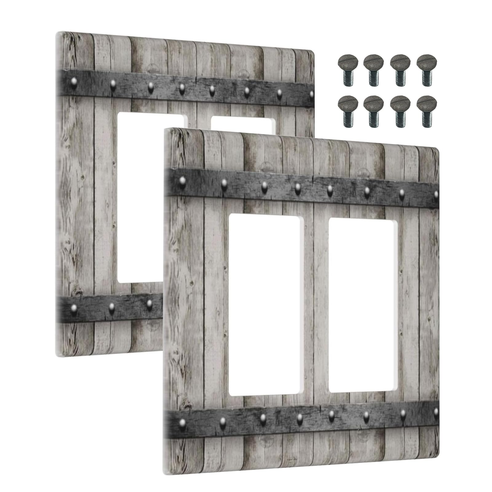 Decorative Covers Wall Plate 2 Gang Old Distressed Barn Door Gray Natural Grey Wood Grain 2 Gang Rocker Decora Switchplate Electrical Faceplate Gfci