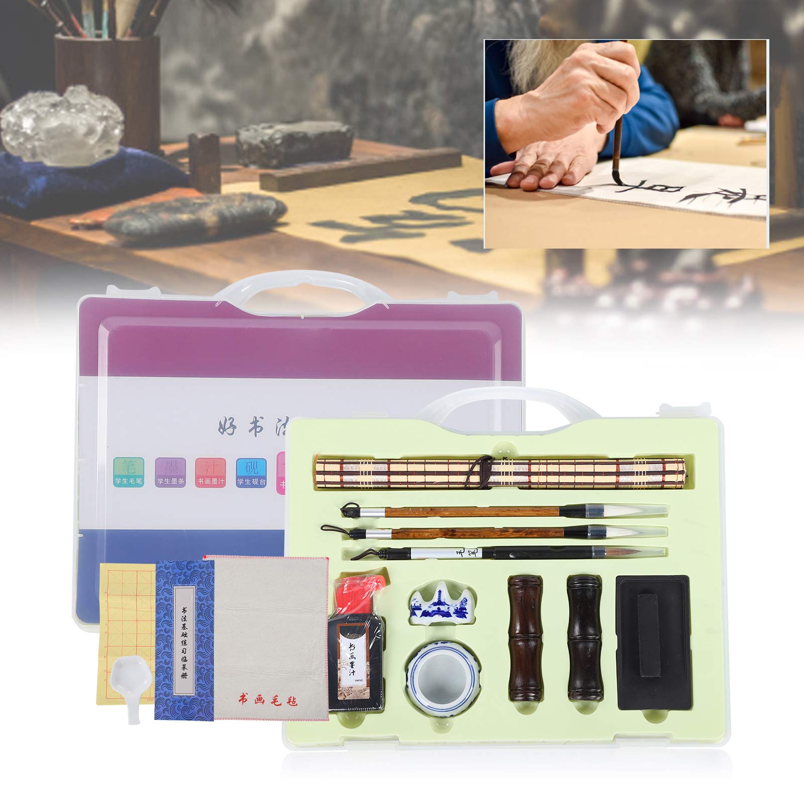 Zestaw do chińskiej kaligrafii Tradycyjny pędzel do pisania Atrament w sztyfcie Papier w postaci tabliczek Kompletny zestaw do ćwiczeń dla początkujących uczniów Kursy szkoleniowe