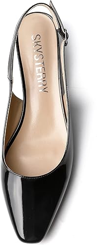 Miniatura 3 de SKYSTERRY Zapatos de tacón bajo para mujer, sin cordones, con puntera cuadrada, patente informal, con talón bajo, 1.5 pulgadas