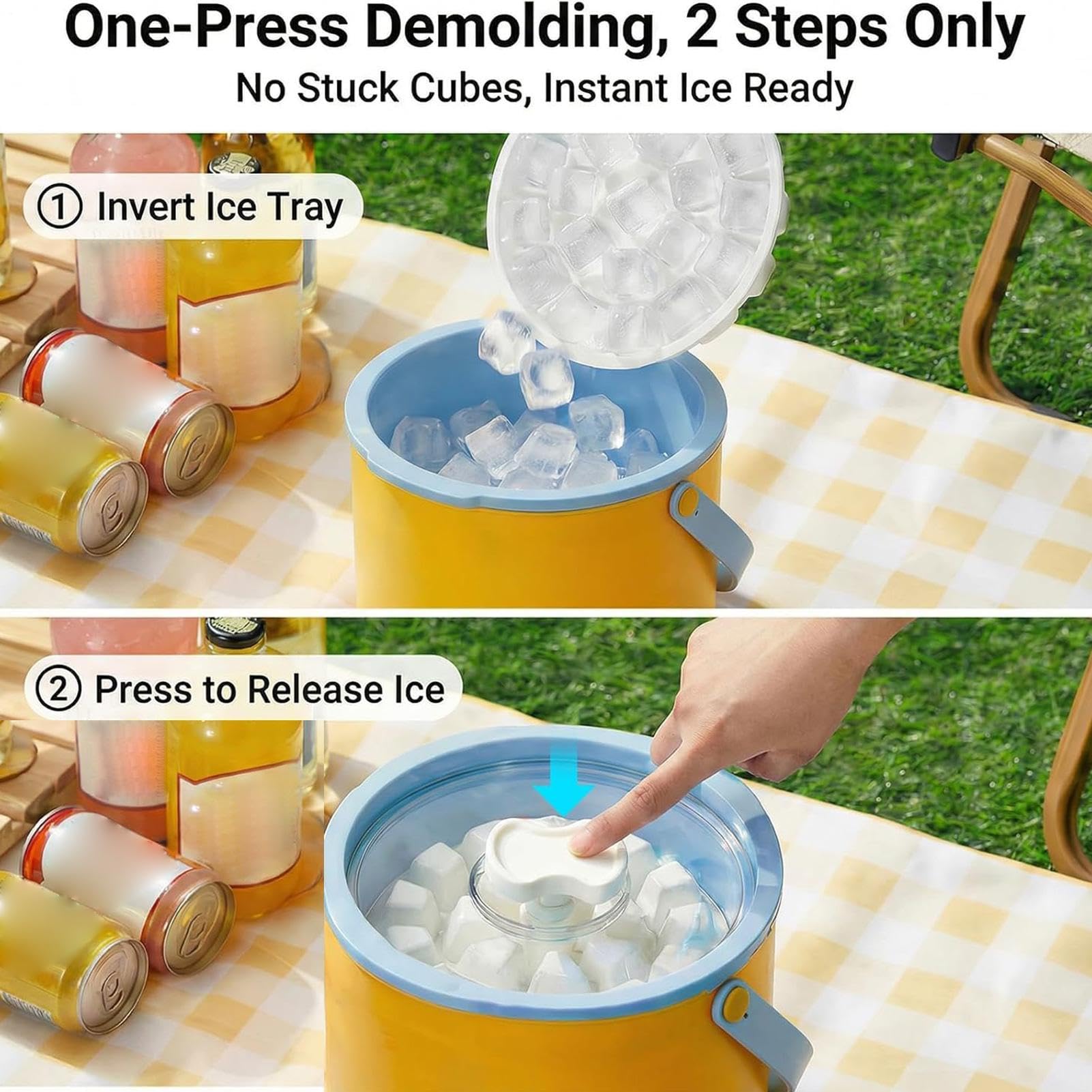 Cubo De Hielo Pequeño Recipiente Portátil 2 En 1 Con Tapa Y 2 Bandejas | Contenedor De Hielo Para Bar De Casa, Vino, Cóctel, Bebidas, , Camping, Picnic, Aire Libre Y Barbacoa