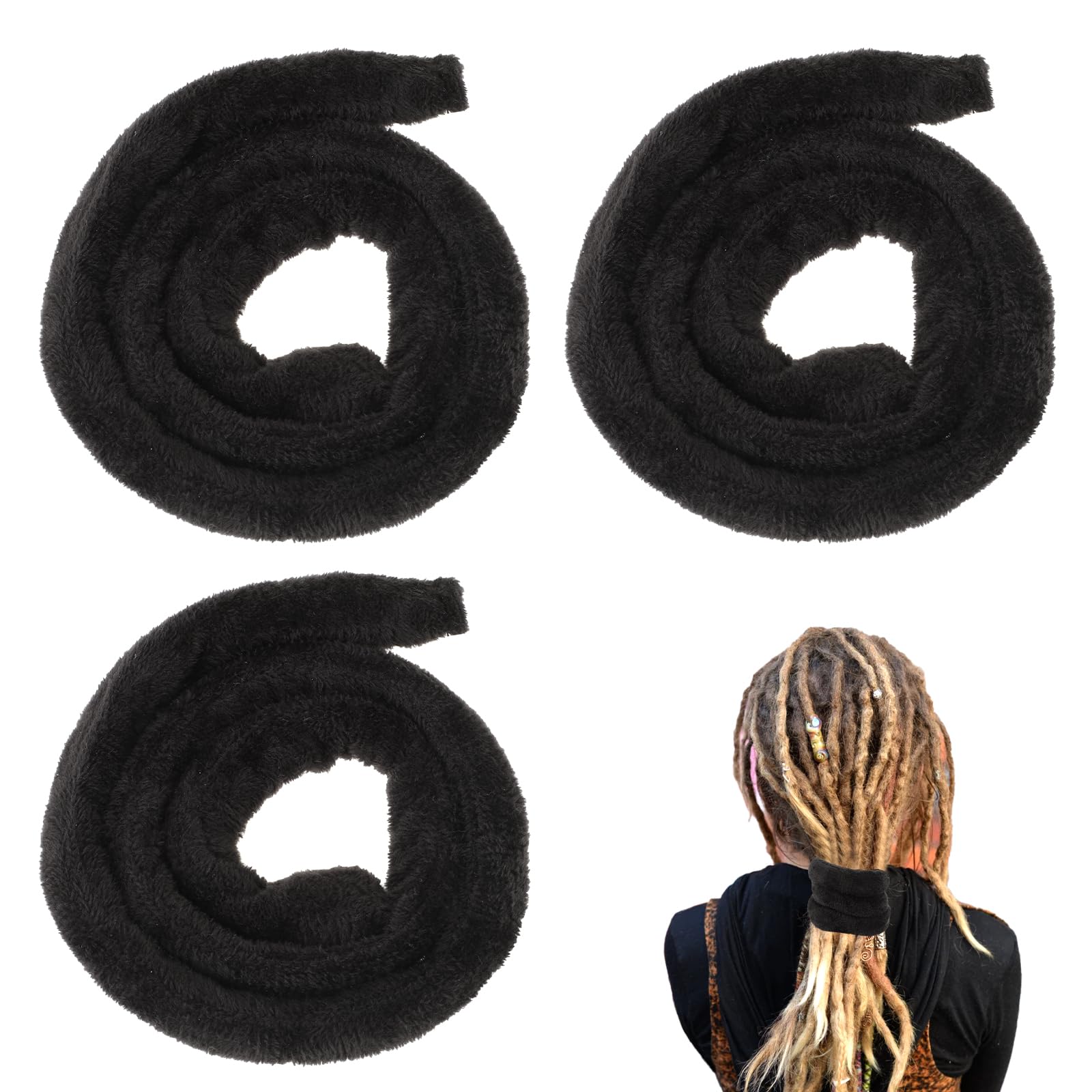 COMNICO Spiral Lock Hair Tie Dreadlock Accessory, 3 Pcs Bendable Hair Bands Long Dreadlock Iron Wire Ponytail Holders Hair Tie for Women Men Thick Long Curly Hair