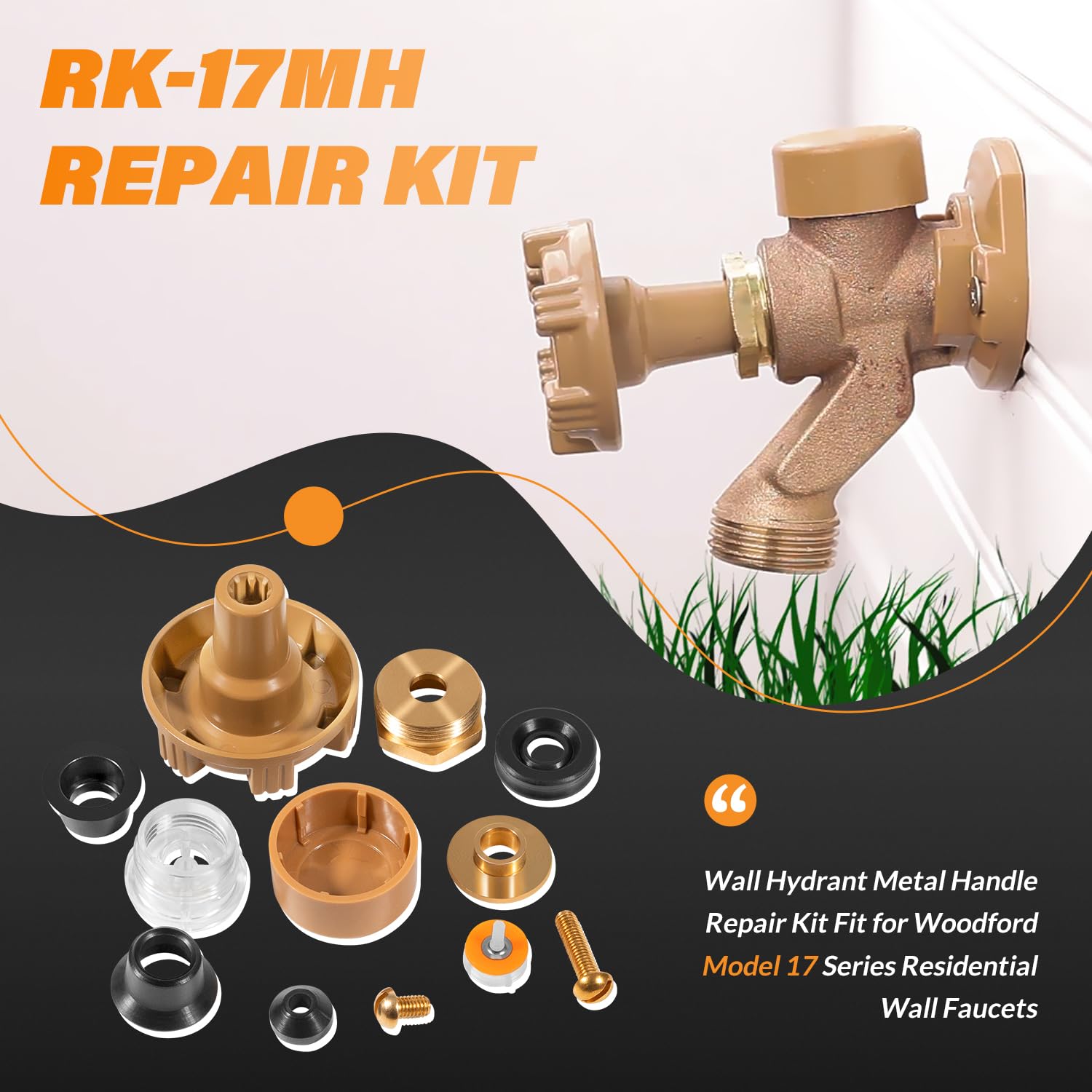 RK-17MH Wall Hydrant Repair Kit For Woodford Model 17 Faucets - 12-Piece Frost-Proof Repair Set