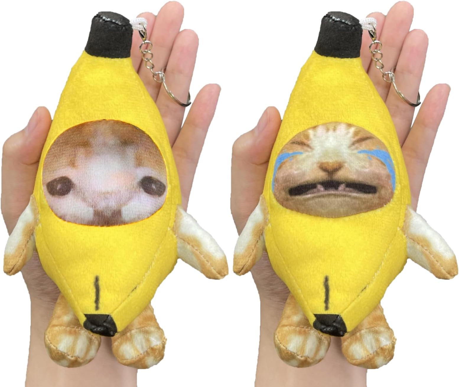 Upgraded Banana Cat Plush, 2 Pack, 7 Inch, Crying, Funny Keychain with 4 Sound for Kids Adult