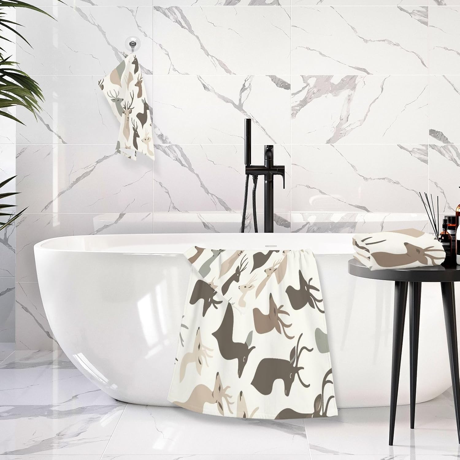 Hand Towels Premium Soft and Highly Absorbent Vector Deer 2 Pcs Towels for Bathroom Set 100% Cotton Decorative Face Towels