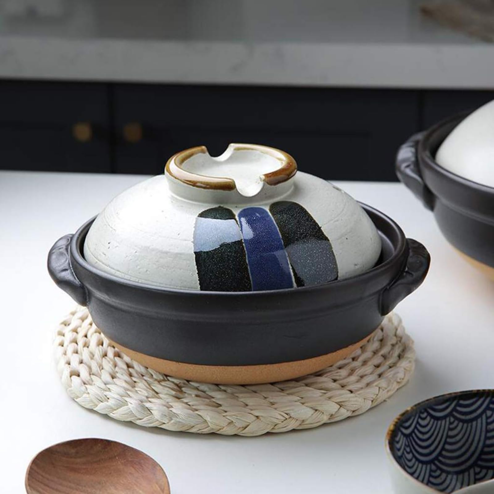 MYUYEE Soup Pot Colorful Ceramic Hot Pot,Heat Resistant Casserole With Lid,Small Round Earthenware Clay Pot,Rice Cooker For Stew Soup Noodles,2800Ml (One Color-900Ml)
