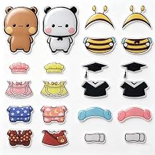YOKUSHI 22 Pcs Bubu and Dudu Fridge Magnets, Cute Acrylic Refrigerator Magnets Funny Magnetic Dress Up Set Reusable Decorative Fridge Magnets for Kitchen Office Decor