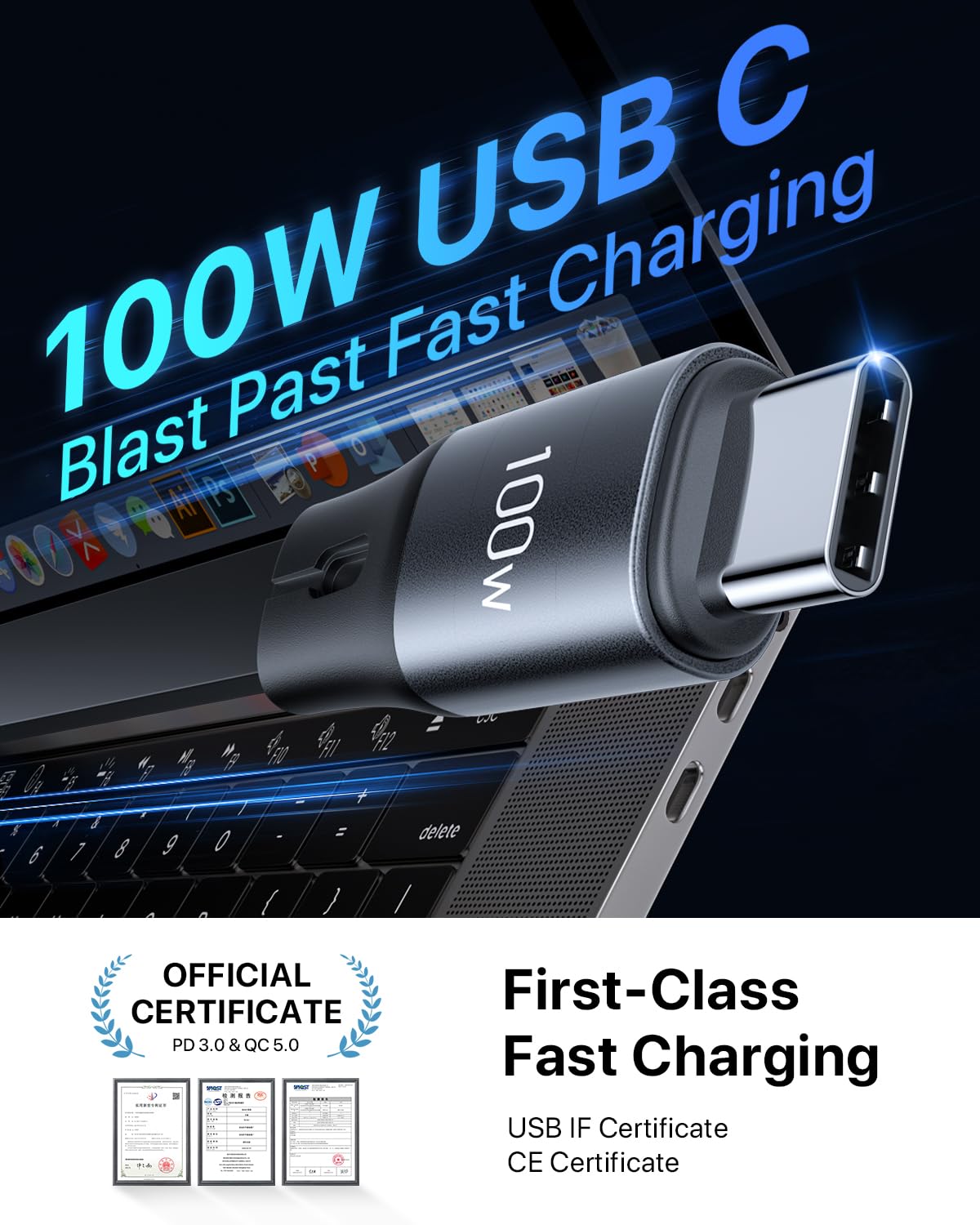 cafele 100w retractable usb-c to usb-c 5a fast charging 3-in-1 cable, features magnetic charging and overheating protection, 4.5-foot usb type-c for phone, notebook, pad, watch 4.3ft 100w?type c+type c+iwatch? grey-7