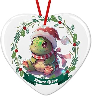 Dinoz Merry Christmas Tree Ankylosaurus Animal Ornament, Watercolor Animal Lovers Peronalized Name Printify Ceramic Ornaments Heart Both Sided Printed Home Keepsake Gifts Decor