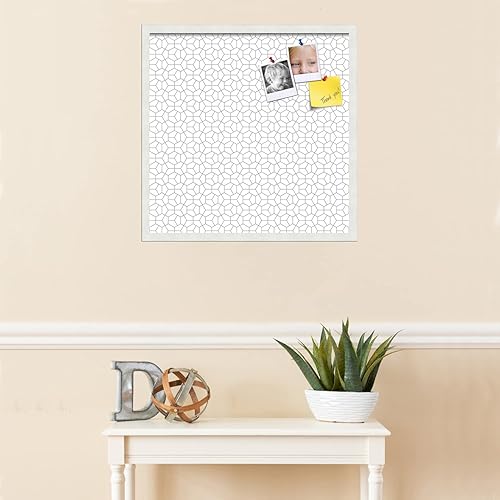 Miniatura 8 de Tablero de anuncios de corcho de 20 x 20 pulgadas. Este tablero decorativo enmarcado viene con diseño BAUS azul beige y marco blanco satinado. Ideal