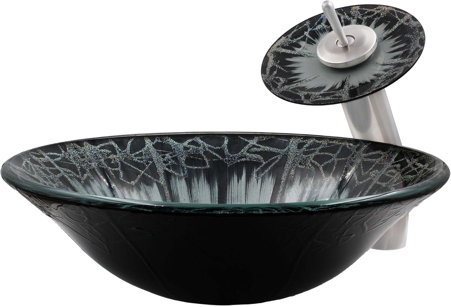 Miseno MVS-NSFC-G19012001 Credere 17-1/4" Glass Vessel Bathroom Sink with 2.2 GPM Deck Mounted Bathroom Faucet and Pop-Up Drain Assembly - Blue/Matte Black Drain