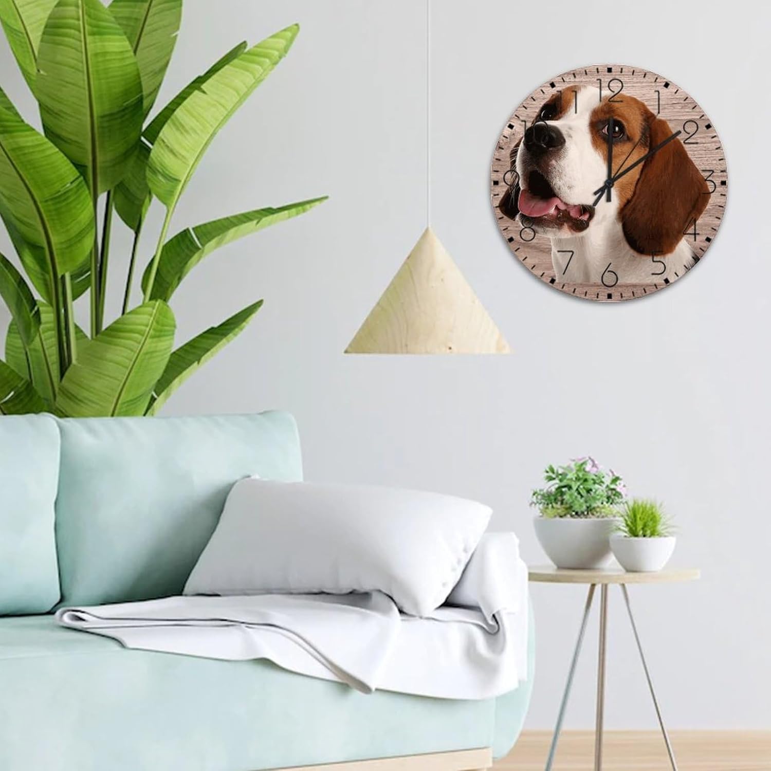 12 Inch Silent Non-Ticking Wall Clocks Battery Operated Beagle Dog Home Decor for Office Abstract Pet Puppy Painting Personalized Round Wooden Wall Clock Country for Auto Shop Warehouse