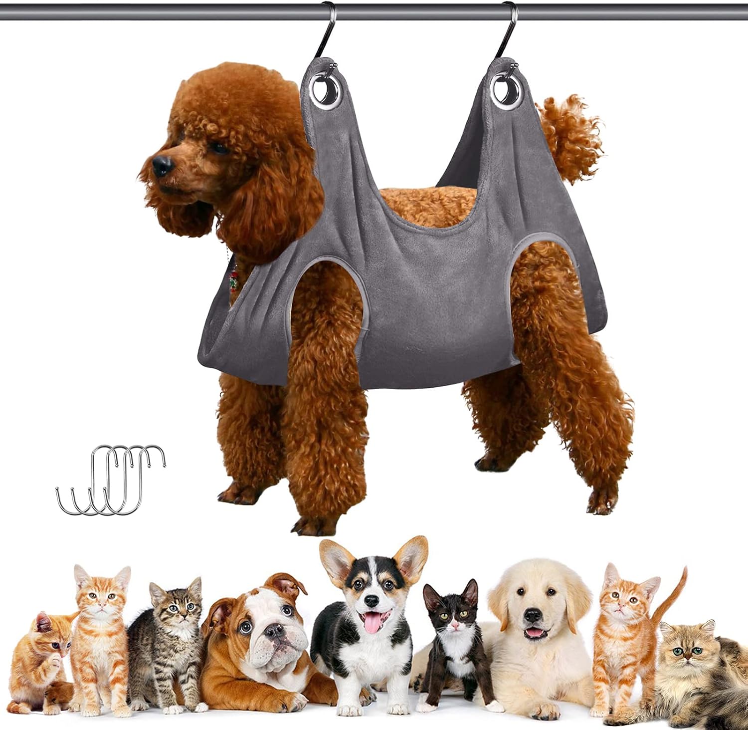 Kozzcuzz Dog Grooming Hammock, Pet Hammock Helper for Dog and Cat Nail Trimming, Pet Grooming Sling Helper with 4 Hooks, Breathable Pet…
