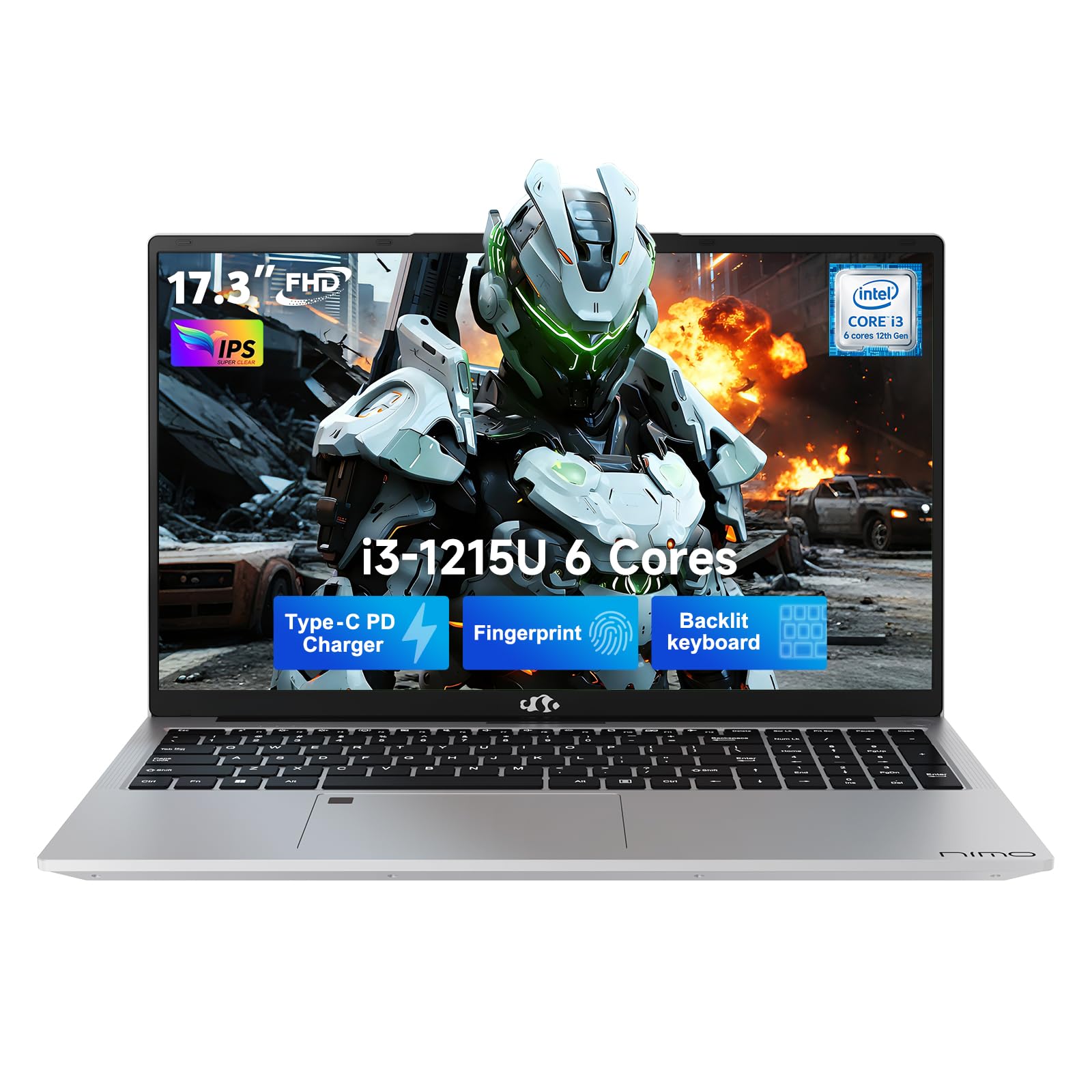 FHD 17 Inch Laptop, 6 Core i3-1215U Processor (Up to 4.4GHz, Beat R5 7520U) 16GB RAM 512GB SSD Student Computer for Business & Study Home with 65W Type-C Backlit KB Fingerprint Wi-Fi 6 HDMI