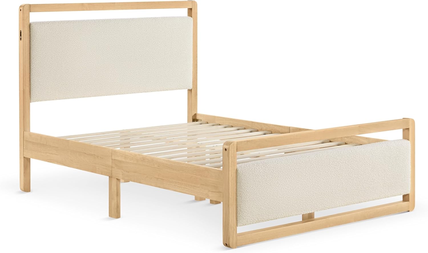 Wood Bed Frame with Headboard and Footboard, Mattress Foundation with USB Charging Strong Wooden Slat Support Noise-Free Easy Assembly No Box Spring Needed