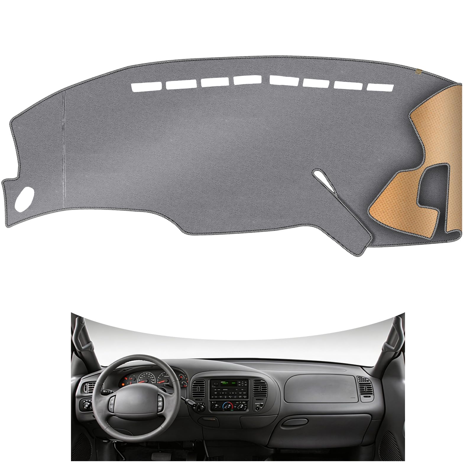 Photo 1 of QUYDDC Dash Cover, Anti-Glare, Sun Protection, Dustproof, UV-Proof, Dashboard Covers, Interior Car Accessorie Fit for 1997 1998 1999 2000 2001 2002 2003 Fo-rd F-150, 97-02 Expedition, Grey