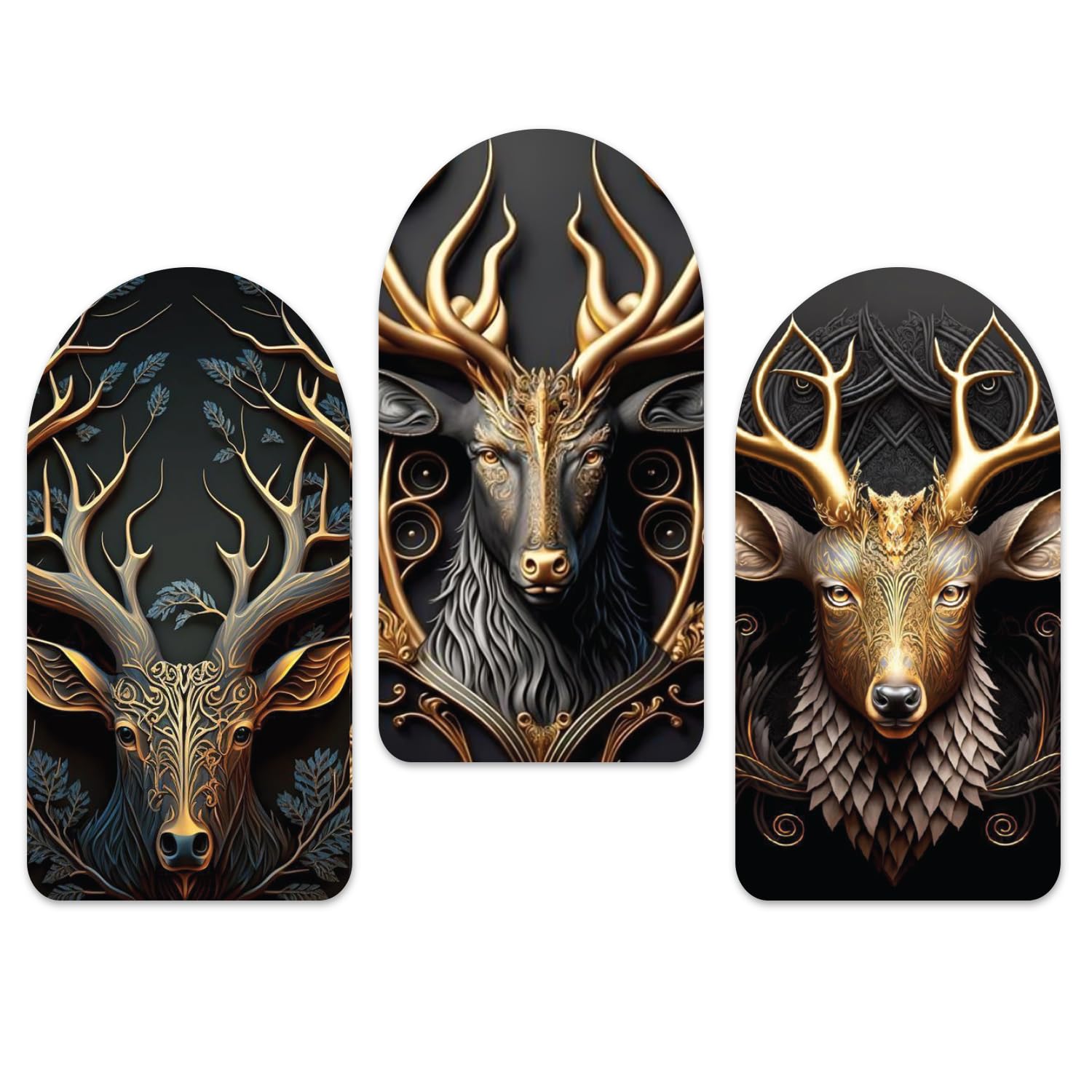 Kaameri Bazaar Set of 3 MDF Wall Paintings for Home Decoration, Black Gold Deer Wall Art Panels with Double Sided Tape, Glossy Laminated Digital Print for Living Room, Bedroom & Office Décor-image-37