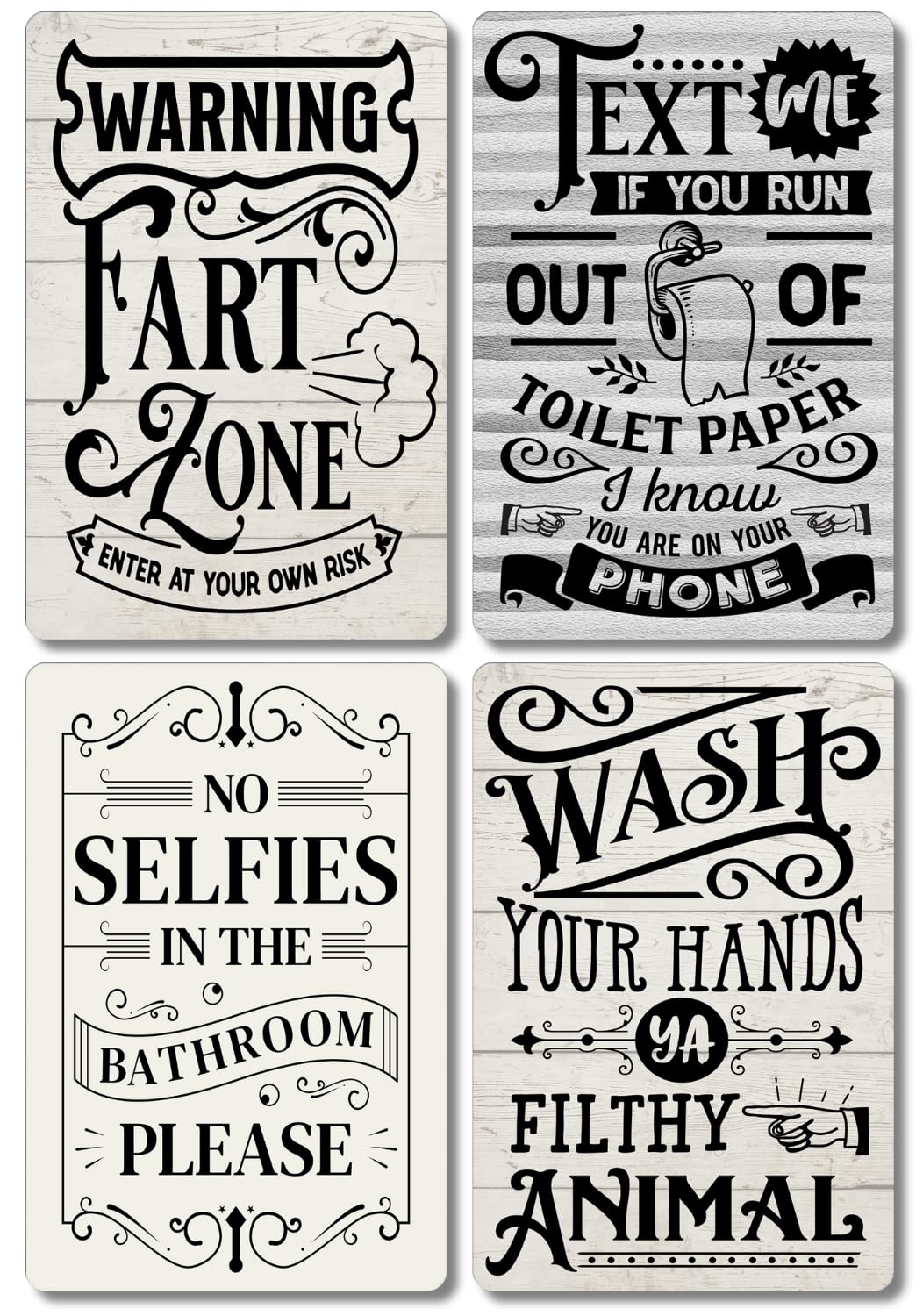 Funny Bathroom Sign - Metal Plaque, Toilet Humour, Jokes, Quotes & Sayings, Bath Decor, Home Accessories for Wall, Door, House for Welcoming Guests - 20cm x 30cm (Set of 4 Bathroom Signs) — image 1
