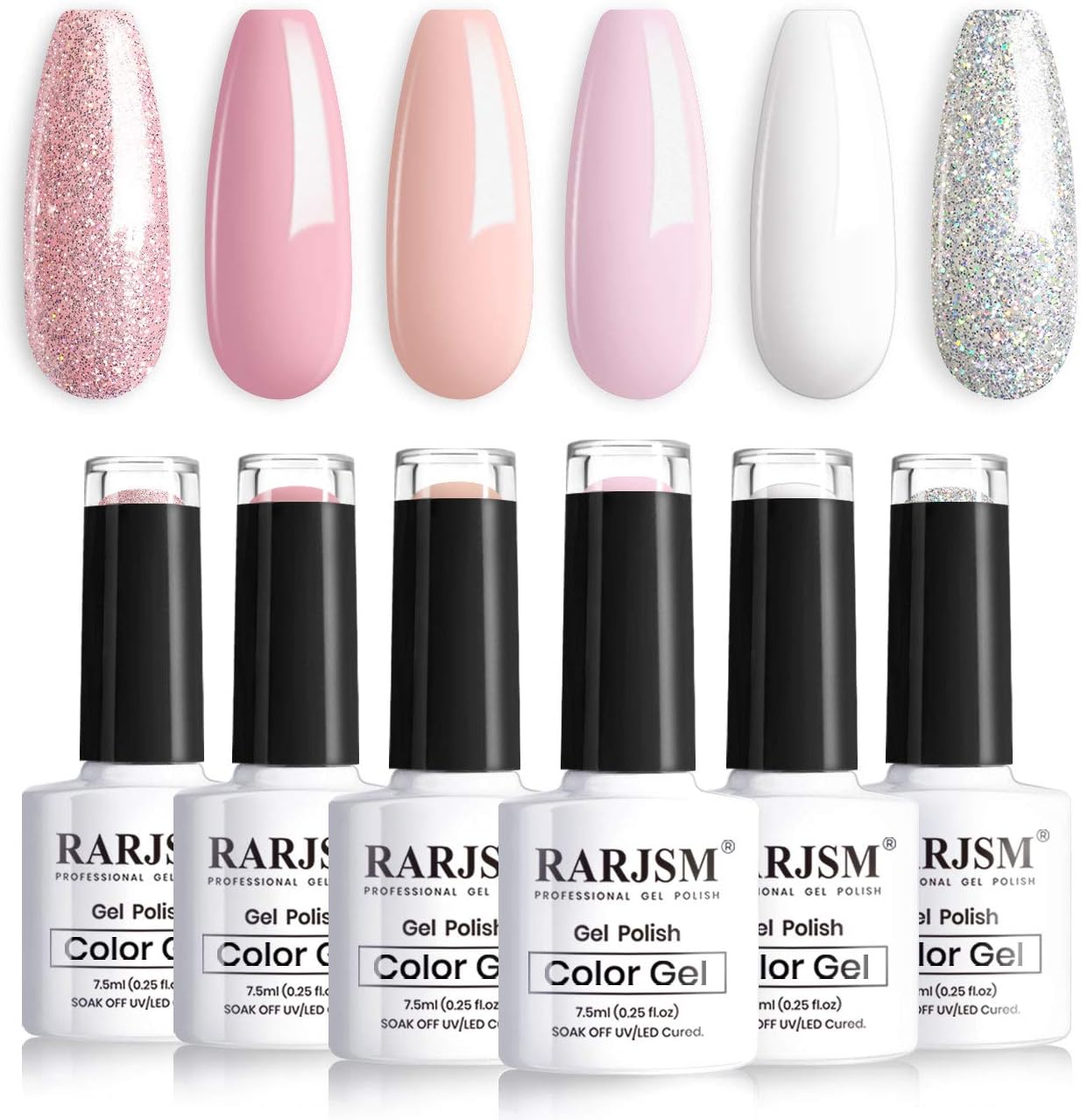 French Manicure Gel Polish Set, Light Pink Gel Nail Polish, White Nude Glitter Nail Polish Set 6PCS 7.5ML Gelpolish Colors for All Seasons Nail Art DIY Home