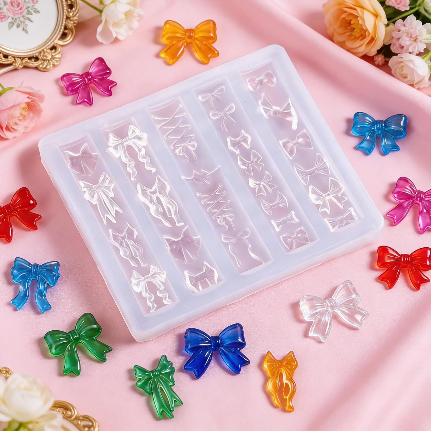 Nail Mold, Nail Art Mold 3D Silicone Nail Molds with Cute Bow Design, Transparent Sculpture Molds for Women's Fingertip Art and Creative Craft Projects