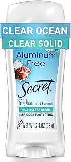 Secret Aluminum Free Deodorant for Women, 48hr Odor Protection, Free of Parabens Dyes Talc & Baking Soda, PH Balancing Minerals, Clear Solid, Clear Ocean Scent, 2.4 oz