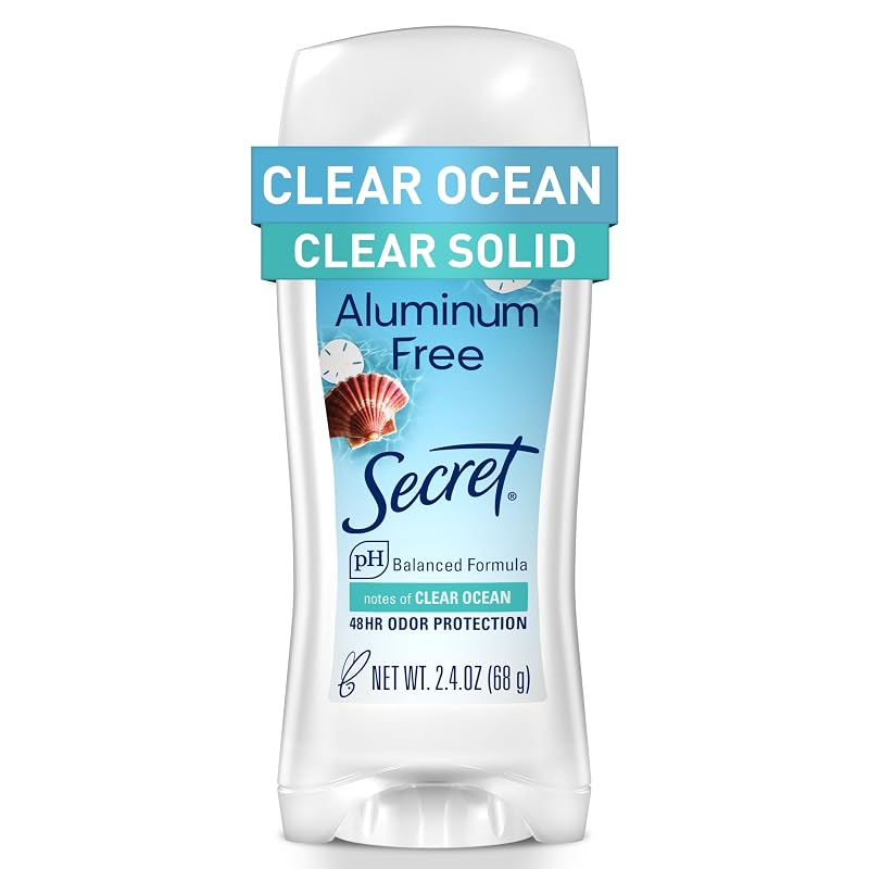 Desodorante Secret sem alumínio, fragrância Clear Ocean, sólido transparente, 68 g