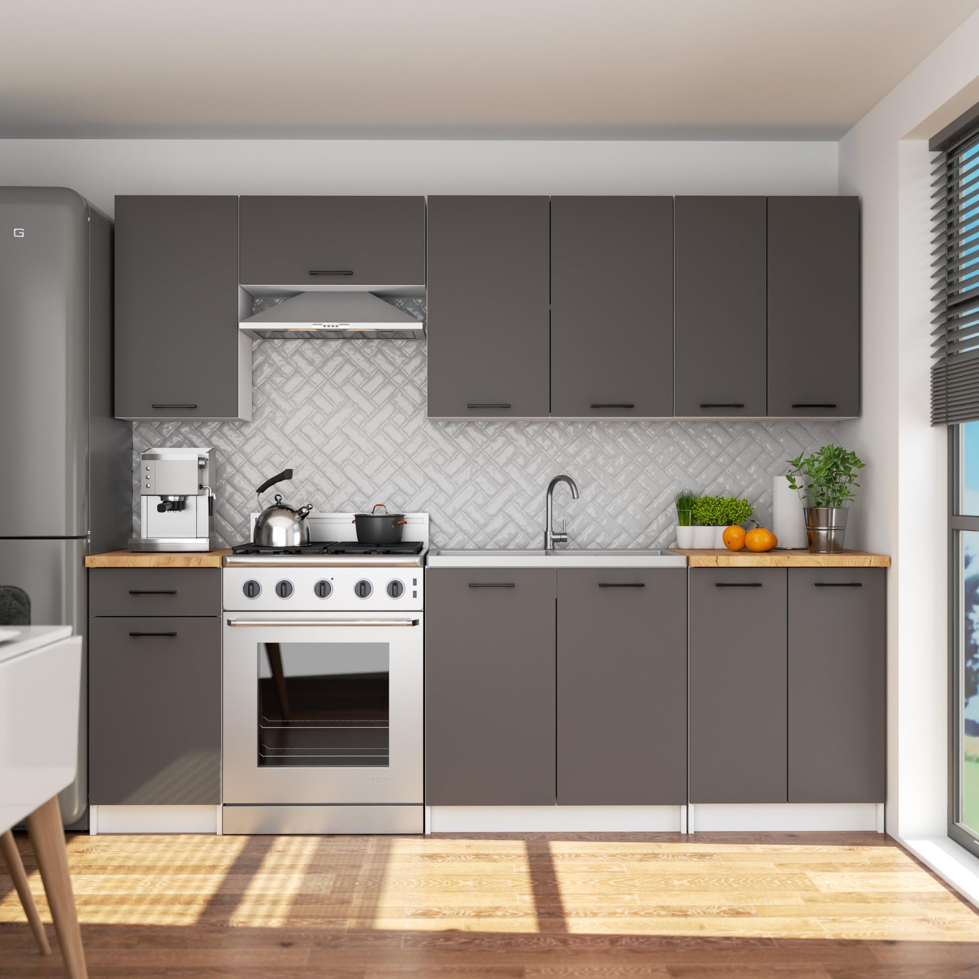 AKORD | Armoire de Cuisine Suspendue - Oliwia 80 cm H720 | Meuble avec 2 Portes | Armoire de Rangement | 80 x 30 x 72 cm | Blanc & Gris Graphite