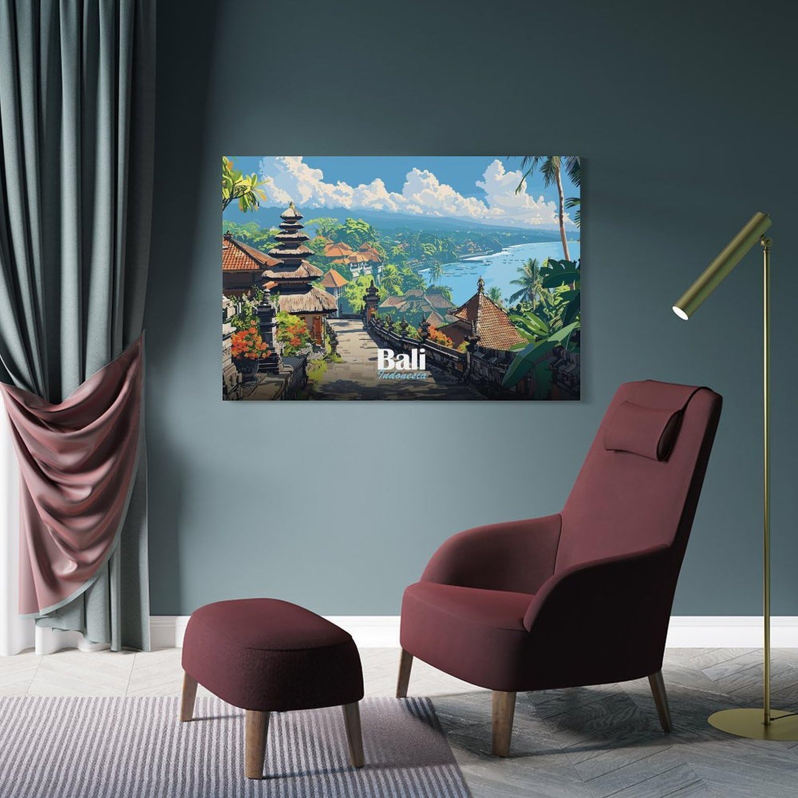 Junmoney Bali Temple View Canvas Wall Art, 20x30inch(50x75cm), for Wall Displays, Bedrooms Or Room Updates, Ideal for Building A Coordinated Art Wall