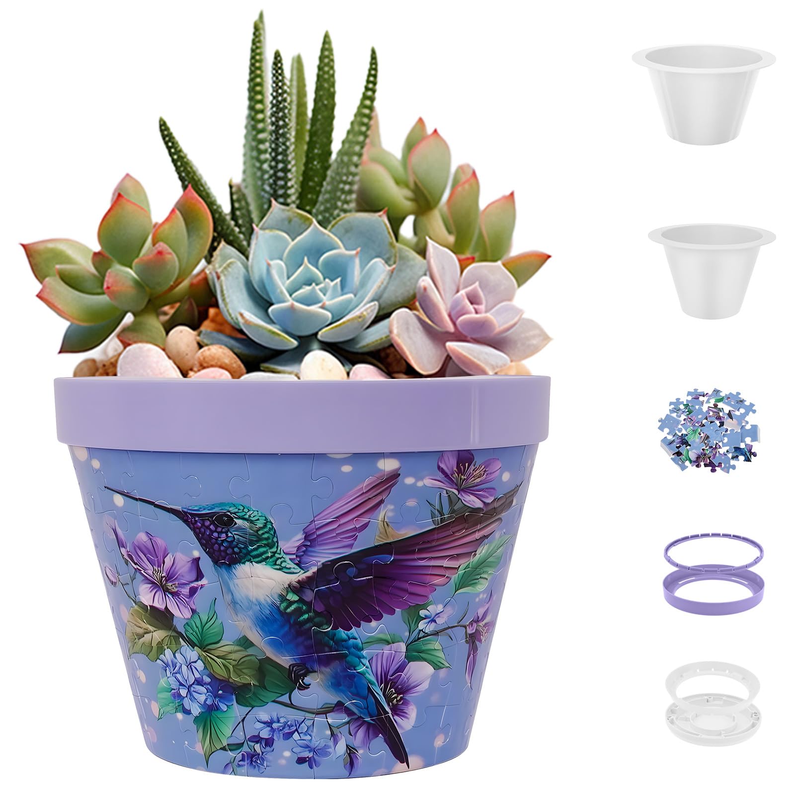 Alongen Puzzle Planter 3D,Small Round Plant Pots with Drainage for Indoor Cactus Succulents Pots, Creative Puzzle Lovers Gift