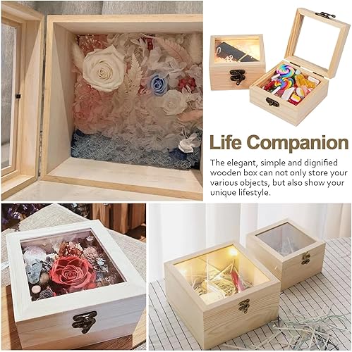 Miniatura 4 de Thyle 12 cajas de madera sin terminar con tapa de vidrio, caja pequeña de madera en blanco, cajas de regalo de madera natural de 3.5 x 3.5 x 1.8