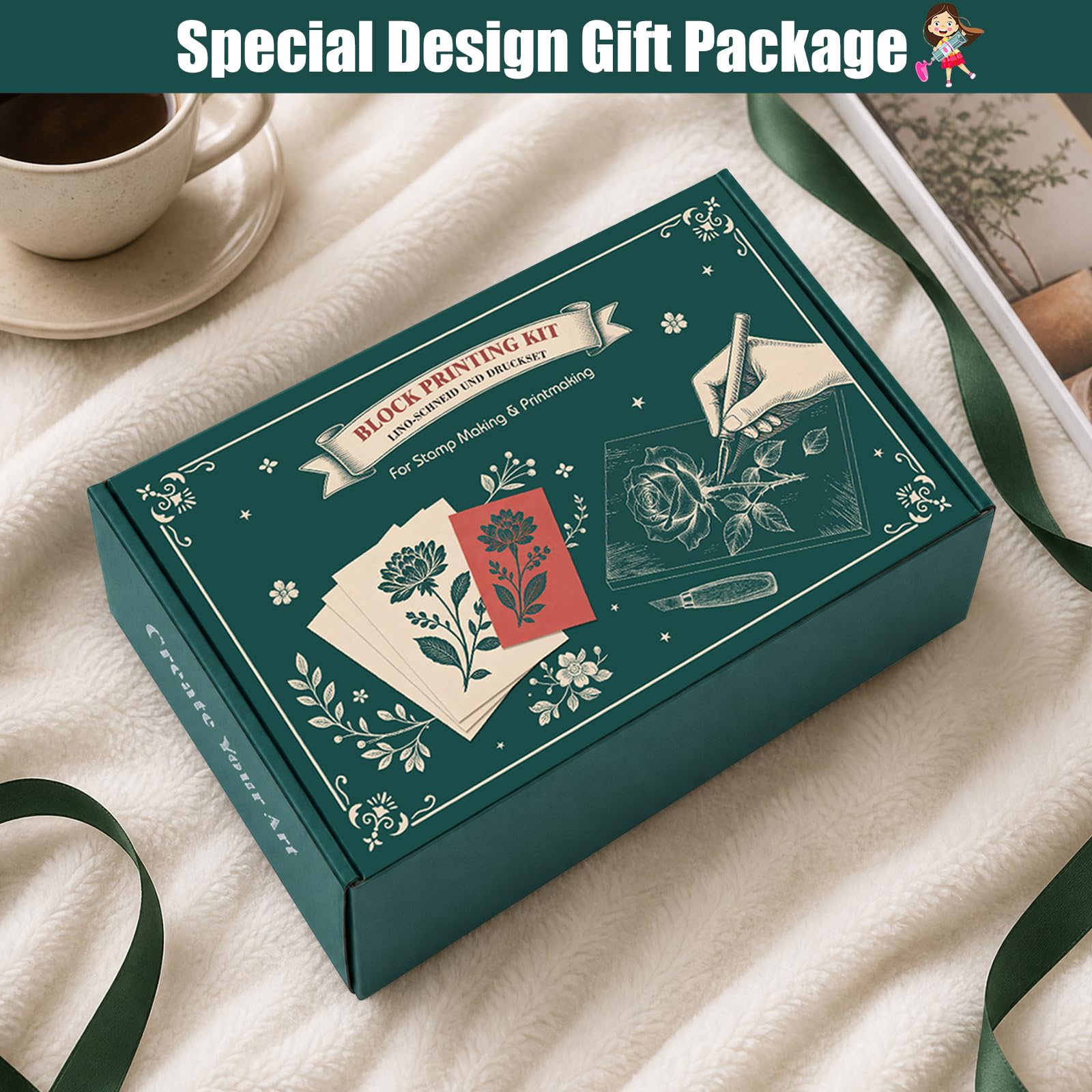 50er/set Lino-Schneid und Druckset, Blockdruck Set mit Tinte für Einsteiger