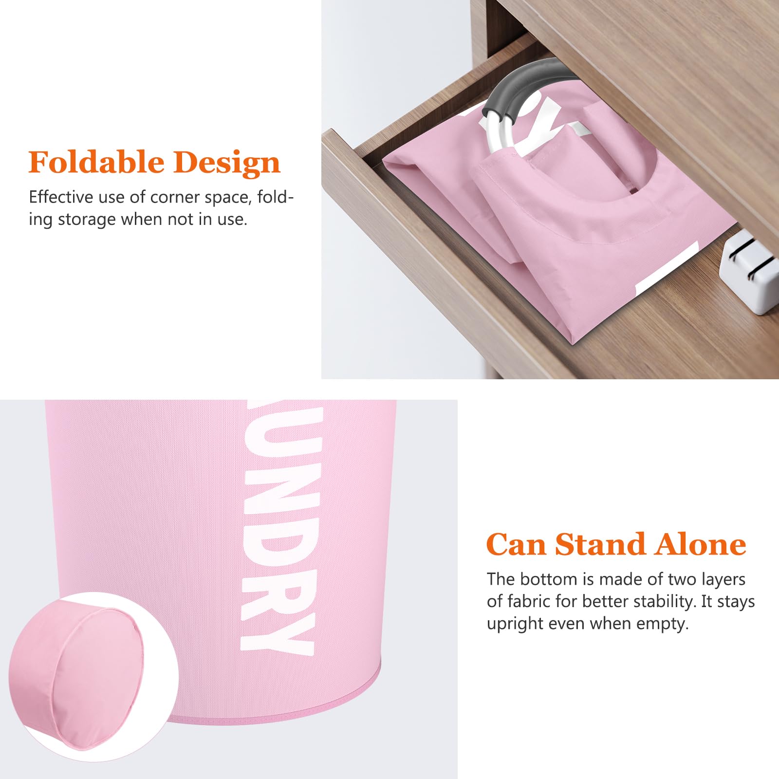 Extra Grandi Cesto Portabiancheria Sporca per Bagno, 125L Cesta Portabiancheria con Manico, Cesto per i Panni Sporchi Pieghevole, Portabiancheria Durevole per Lavanderia, Soggiorno, Rosa