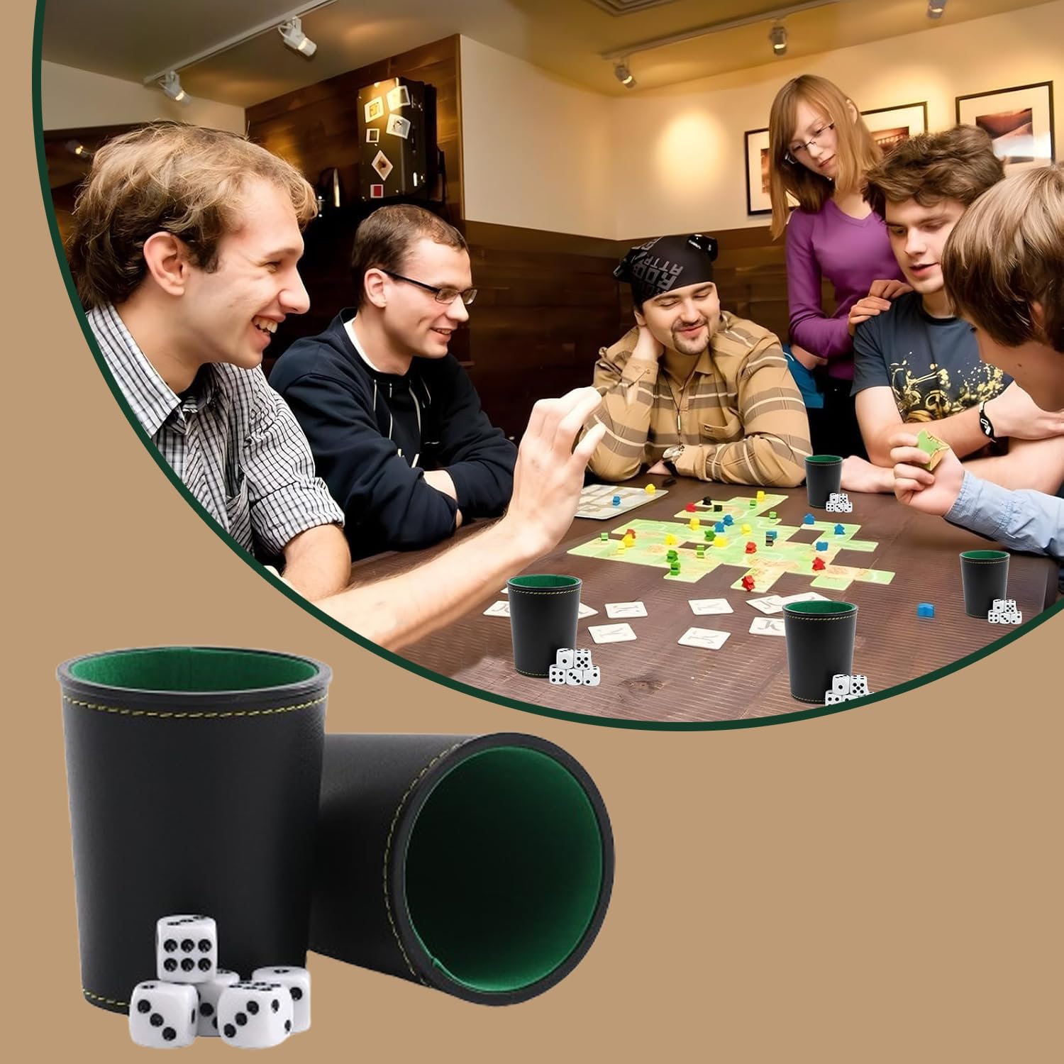 5 Pièces Tasse à Lancers 25 Dés, Tasse à Jets en Cuir, Set de Dés en Cuir, Coupes de Lancers de Haute Qualité, Coupe Noire pour Jets, Idéal pour Réunions Familiales, Bars, KTV et Jeux de Camping