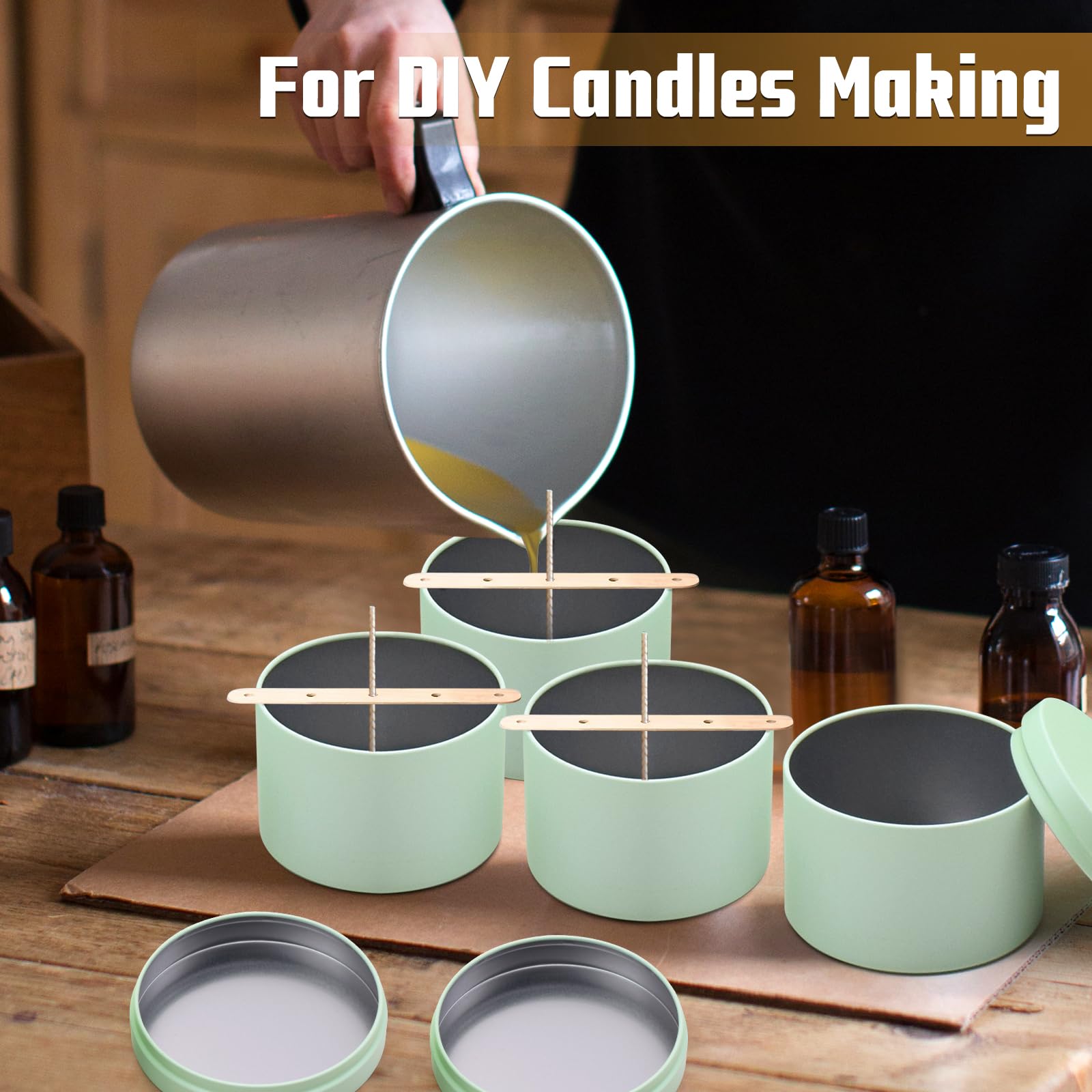 YJHSS Confezione da 24 barattoli per candele da 226,8 g, colore verde opaco di alta qualità, per realizzare candele, barattoli vuoti con coperchio, contenitori per candele da 226,8 g, per realizzare