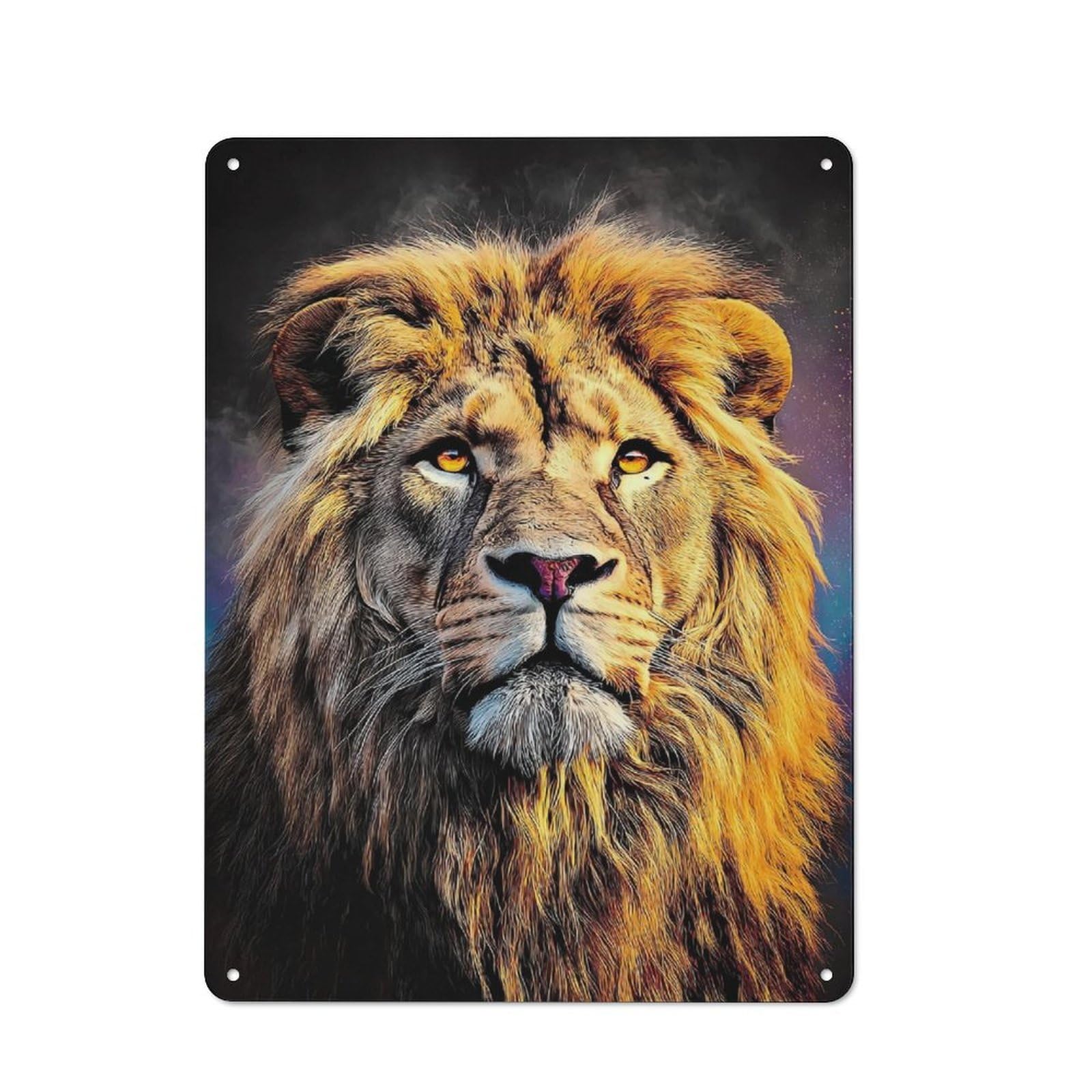 Nostalgic Golden Majesty Lion's Portrait Metal Wall Sign 40x30cm, Classic Pub Decor for Bar, Kitchen, Garage Or Games Room