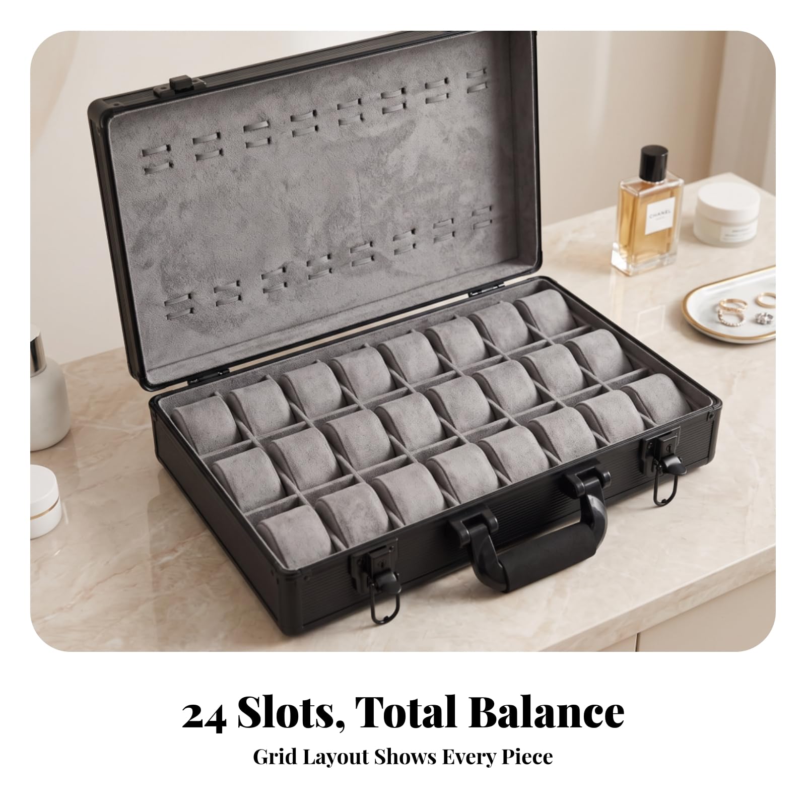 Baoblaze Boîte à Montres Compartiments | Coque, Boîte Rangement pr Montres, Sécurisé, Btique, 24 Fentes Noir