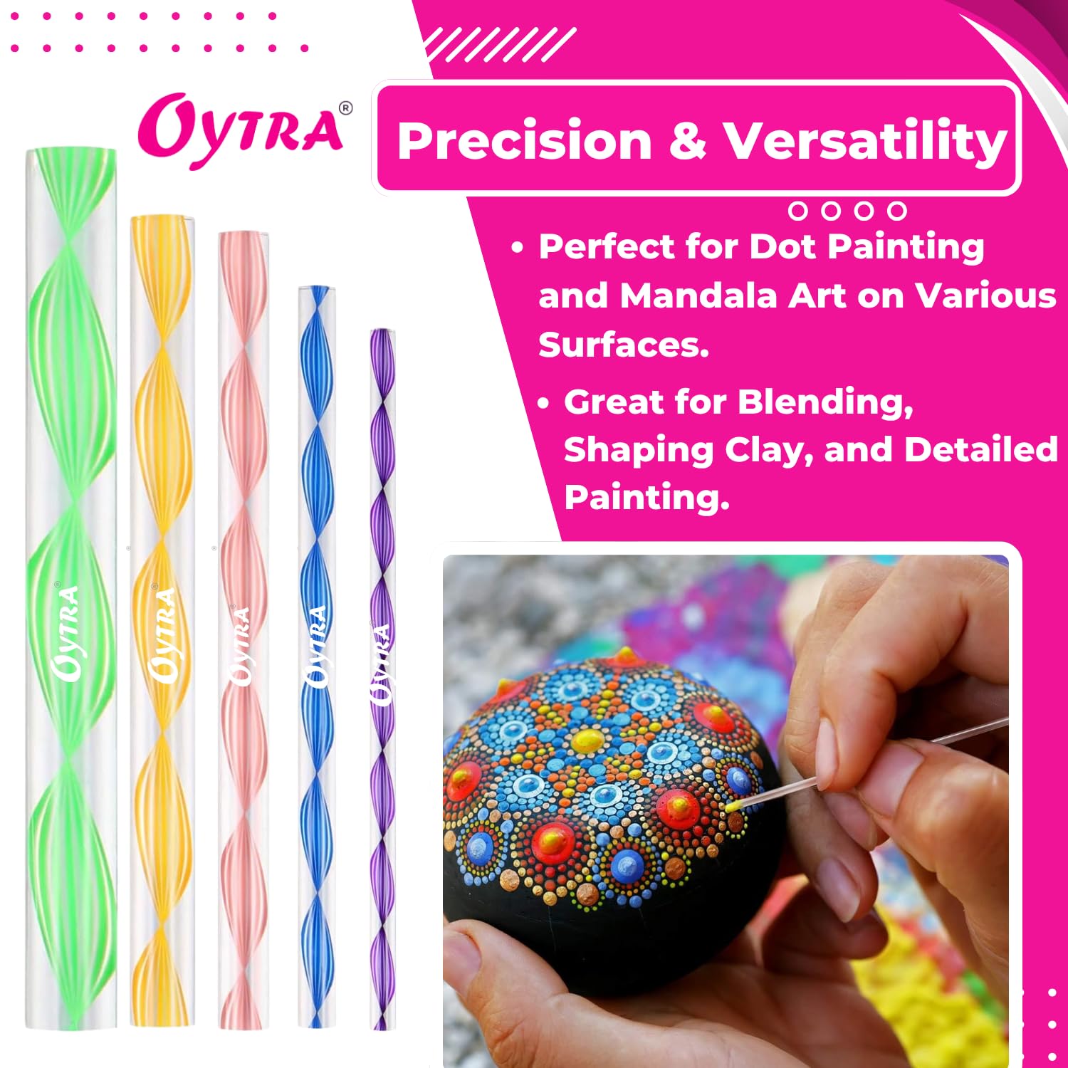 Oytra Mandala Dotting Tool Set 13 Piece for Clay Modelling Nail Art Sculpting Shaping Lippan Acrylic Stylus Tools for Painting Sculpture Pottery Craft 3