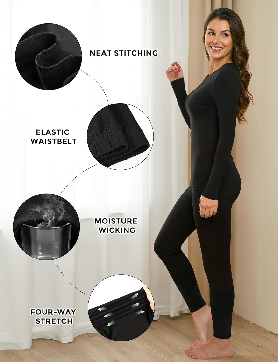 YOGINGO Womens Thermal Fleece Lined Underwear Set Long Johns Base Layer Warm Long Sleeve Shirt & Leggings for Cold Weather - Image 4